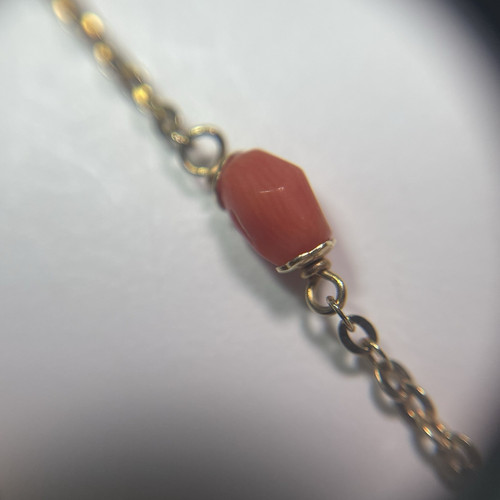 "Pulsera y barra vintage de oro amarillo y coral de 14 quilates hecha en Italia 7"" de longitud" - Imagen 4 de 13