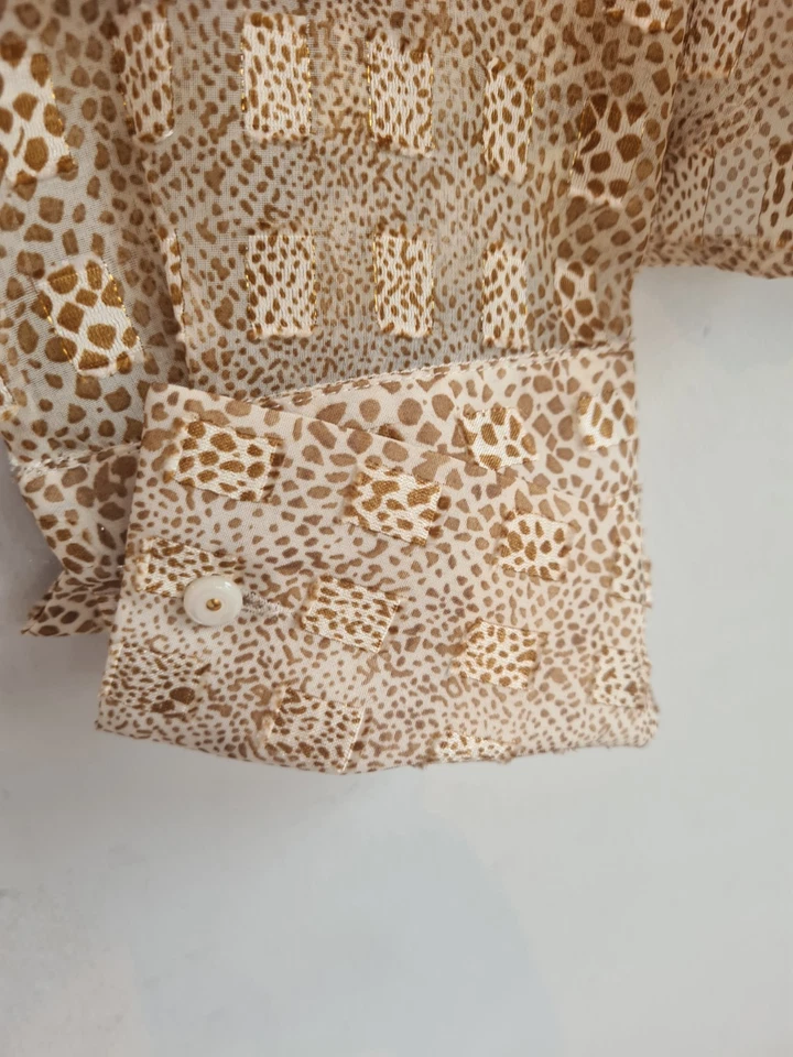 Blusa Plisada Jones New York Signature Estampado Animal L Otoño Camisa Transparente Foto 3 de 4