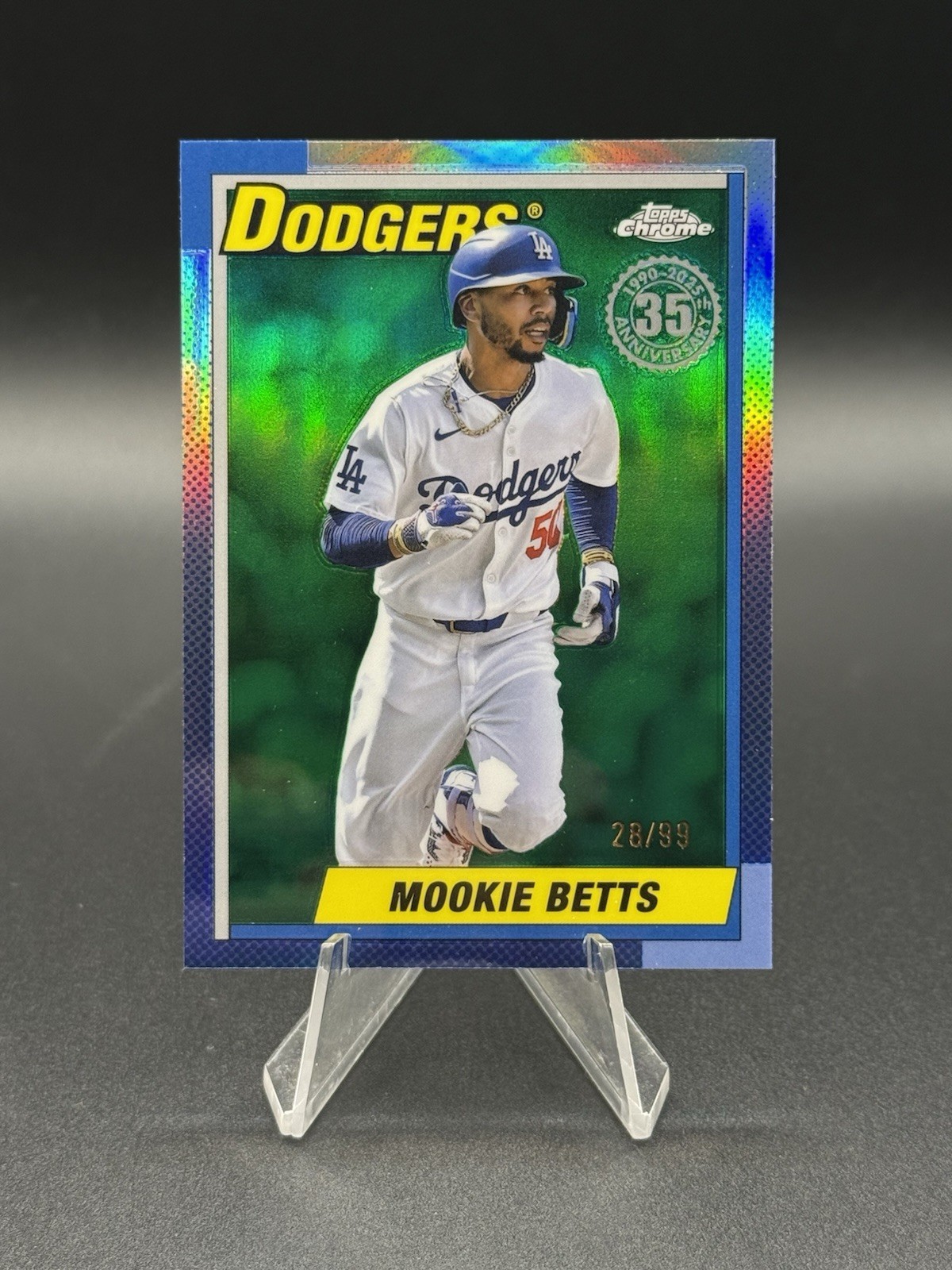 Mookie Betts 2025 Topps Chrome Baseball 1990 Green Refractor /99 LA Dodgers