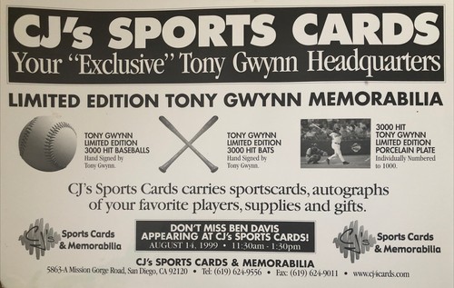 Panneau Tony Gwynn San Diego Padres 3000 hits 17 x 11 bannière vintage 1999 - Photo 5 sur 9