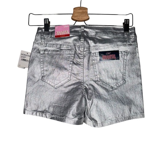 YMI Jeans Shades of Color Metallic Holiday Shorts Womens 14 Silver Denim Stretch - Picture 2 of 4