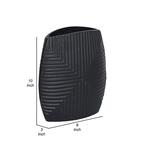 Benjara AKO 10 Inch Vase, Metal Ribbed Body Design, Curved Top, Matte Black F... - Picture 5 of 6