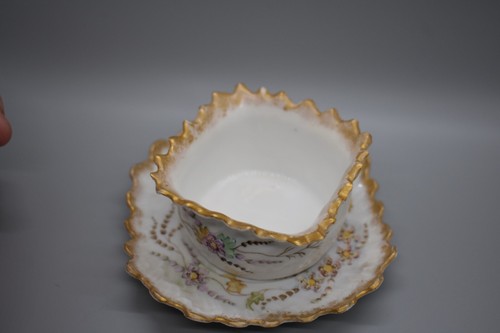 Porcelana francesa Ramekin y platillo cuadrado pintado a mano clapp 1897 C - Imagen 6 de 10