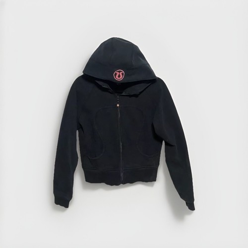Lululemon Scuba Hoodie Black Pink Accent size 12 Full Zip Jacket Coat Hoodie - Picture 3 of 9