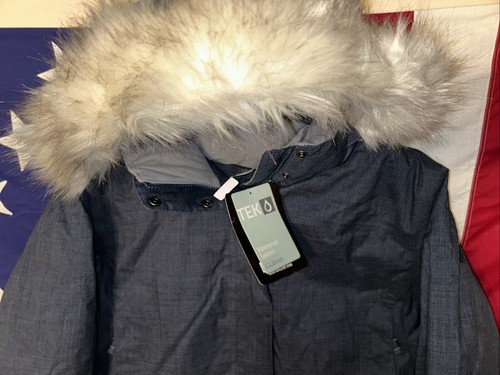 LL Bean Down Parka Woman’s 3XL BLUE Parka Fur Trim Hood Downtek New w/Tags - Picture 3 of 18