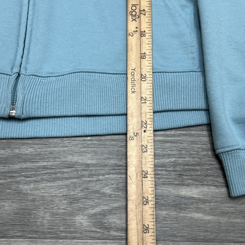 Vintage Hoodie Women XL Teal Blue Boxy Crop Fit Full Zip Up Skate Punk Y2K Blank - Picture 5 of 8
