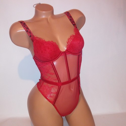 Victoria Secret Lingerie Teddy Bodysuit One Piece XS Red Shine Strap Cherries - Bild 1 von 9