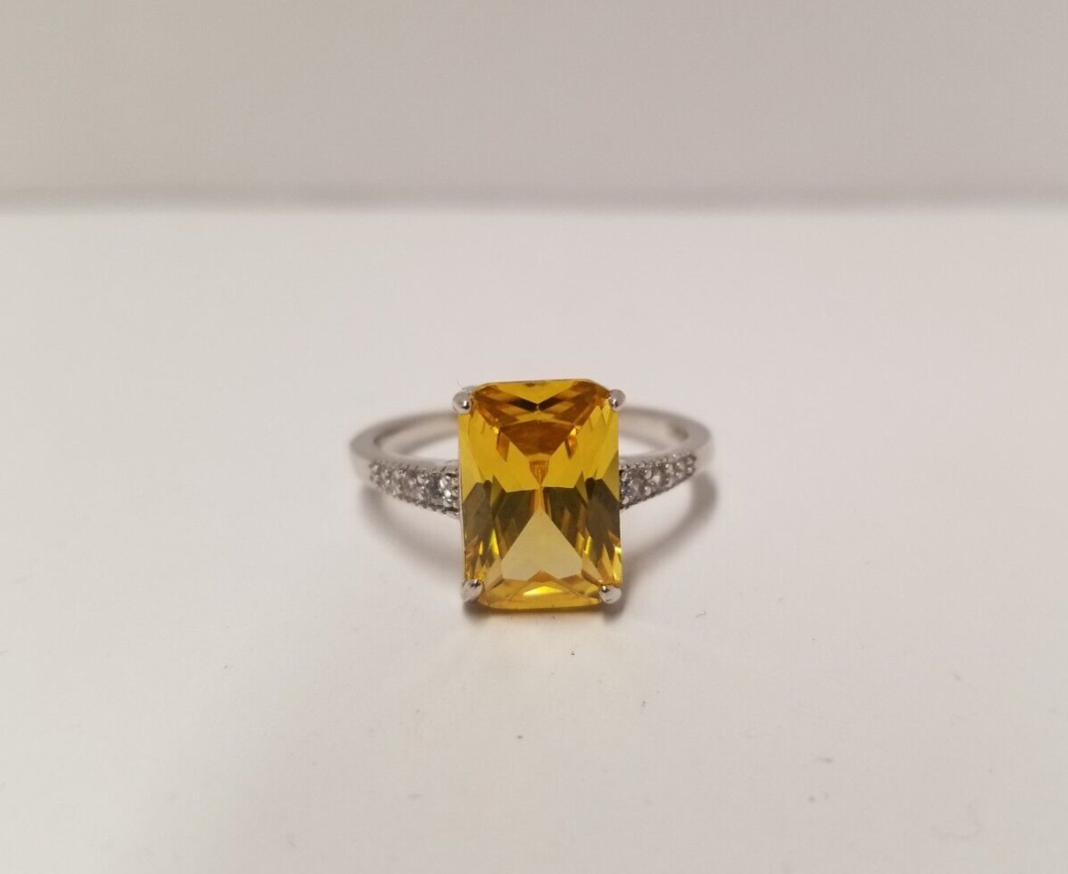 Rectangular Cushion Cut Citrine White Zircon Ster… - image 2