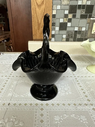 Fenton Black Glass Basket Plain Great 4 Halloween Gift Collector Christmas