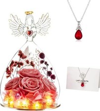 Mothers Day Preserved Rose Gifts for Women Mom Grandma Wife,Glass Angel Figurine