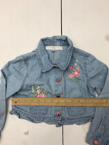 Mannette Kids Girls Blue Denim Floral Embroidered Jacket Size 6X - Picture 3 of 5