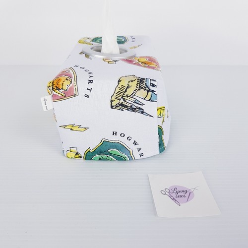 Tissue Box Cover Handmade Harry Potter House Logos White Silver Circle Opening - Picture 7 of 13