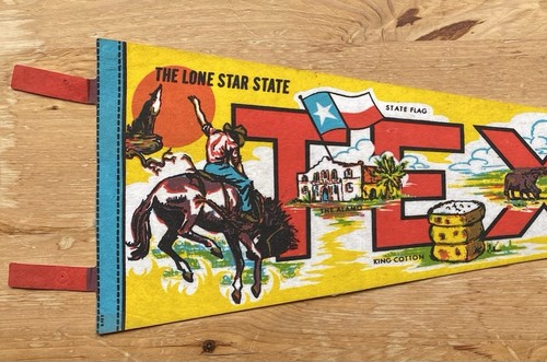 Vintage Texas bunt 26 Zoll Filz Souvenir Wimpel Cowboy Bucking Horse - Bild 2 von 3