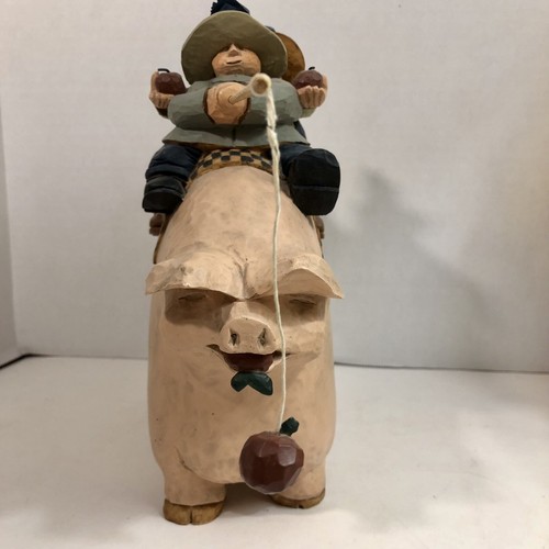 Williraye Studio 1997 3034 Schwein mit zwei Reitern Katzentasche mit Äpfeln Angelstange - Bild 2 von 8