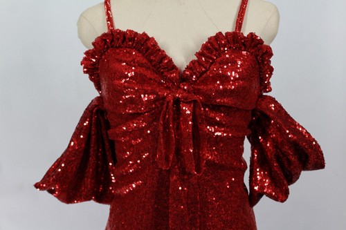 Rotes Paillettenkleid mit Schlitz bodenlanges Kleid Jessica Kaninchen Kostüm
