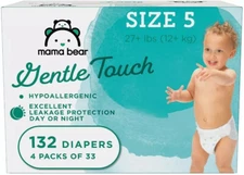 Amazon Brand - Mama Bear Gentle Touch Diapers, Hypoallergenic, Size 5, 132 PC