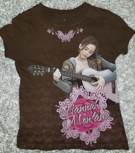 Vintage Hannah Montana Disney Channel Rare Guitar Designed Brown Shirt Size M7/8 - Picture 1 of 9