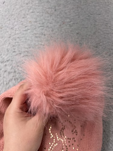 Unicorn Beanie Toque Youth Girls Large Pink Knit Acrylic Blend Faux Fur Pom - Picture 3 of 9
