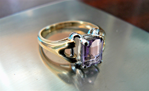 Large Fully Hallmarked 9ct Gold Amethyst Ring - Size R, - 3.1g - Picture 4 of 7
