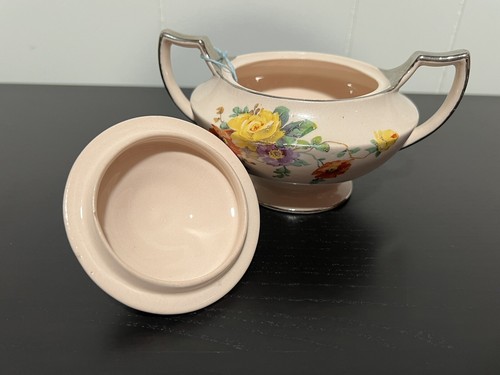 Zuccheriera con coperchio Royal Beige Ware Carolina Rose anni '30 - Foto 6 di 7