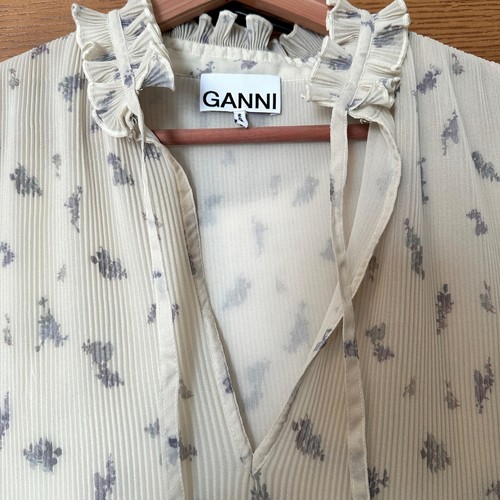 Vestido GANNI Plisado Georgette Midi Talla 36/M Femenino Caprichoso Cottagecore - Imagen 4 de 20