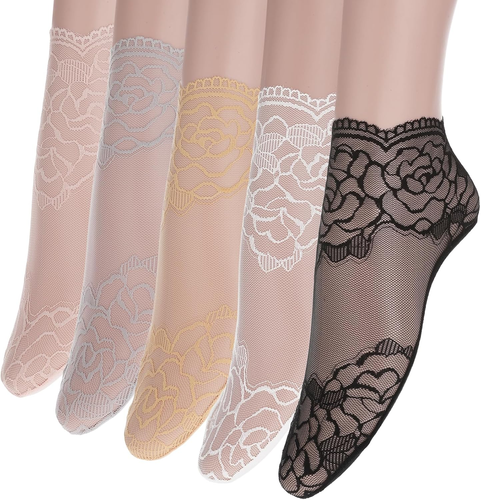 5 Paar Rüschen Socken Damen Spitzen Socken Kurze Netzsocken Spitze Socken Baumwo - Bild 1 von 7