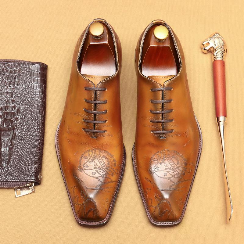 SAOLA Mocassini abito da uomo punta in pelle abito stringato Oxford scarpe scolpite brogue