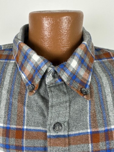 Lands End Flannel Shirt Men 2XLT TALL Oversized Heavy Cotton Rugged Gray Plaid - Picture 4 of 17