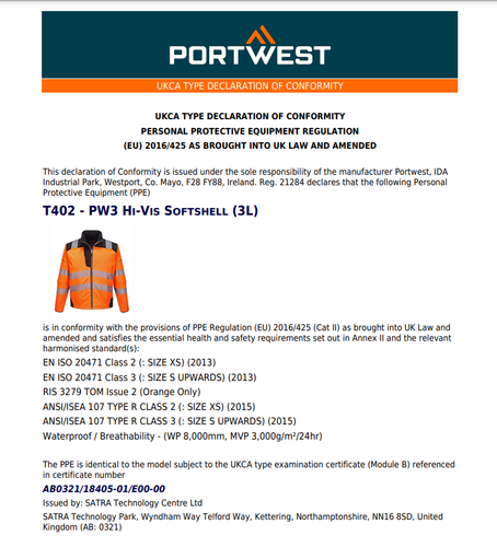 PORTWEST HI ViS Viz Softshell Jacket - PW3 Waterproof Breathable Work Coat T402 - Picture 8 of 15