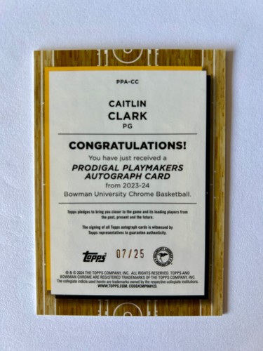 2023-24 Bowman Chrome U Caitlin Clark Orange On Card Autograph SP #07/25 Auto - Picture 2 of 2