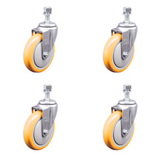 5 Inch SS Yellow Polyurethane Wheel Swivel 12mm Threaded Stem Caster Set SCC