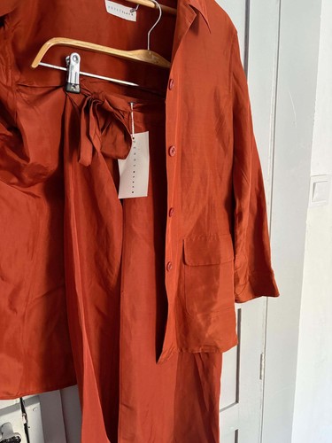 Vintage Penny Black Burnt Orange Silk Linen Two-Piece Set, Wedding Guest Outfit, - Picture 9 of 10
