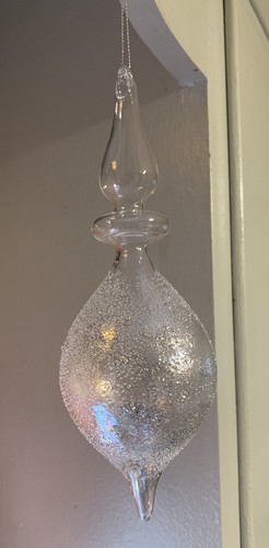USA Handmade Clear Iridescent Seedy Glitter Glass Christmas Finial Ornament OOAK - Picture 7 of 24