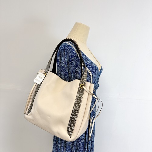 Coach 53355 Harmony Hobo In Colorblock With Snakeskin Detail IN CHALK
