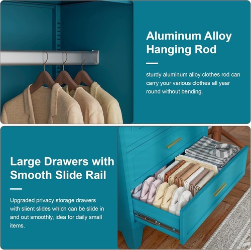 Cofar 71"H Metal Cabinet 2 Drawers Armoire Wardrobe Closet with Shelf For Home - Picture 17 of 24