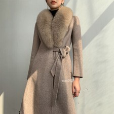 Real Large Fox Fur Collar Overcoat New Cashmere Coat Women's Slim Fit Long Coats