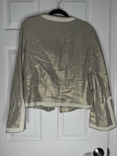 TORY BURCH NWT Gold Basketweave Paley Jacket Size 8 Linen Blend Hook Closure - Picture 3 of 9