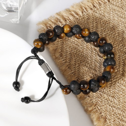 Pulsera de piedra natural para hombre pulsera de piedra preciosa ojo de tigre ojo de lava negra - Imagen 32 de 52