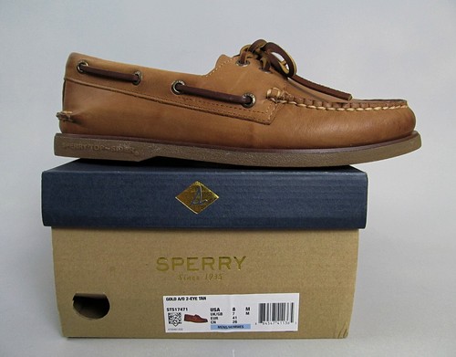 Sperry Gold Cup A/O 2-Eye Tan Top-Sider Boat Shoes Mens 8 Brown Leather New - Picture 1 of 12