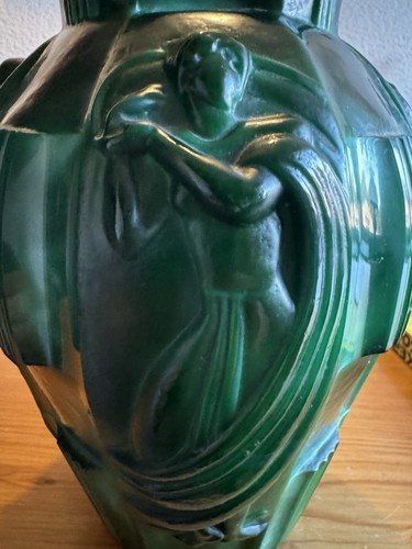Art Deco Glas Vase Akt Dame A. Plewa Gablonz Schlevogt Czech XXL Malachit - Picture 4 of 17