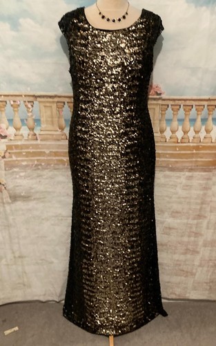 Gatsby Dress 18 Phase Eight Black Gold Sequin Ballgown Evening Stretch Cocktail - Picture 9 of 9