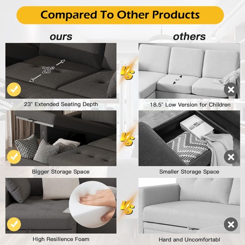 3 in 1 Pull Out Sofa Bed Sleeper Sofa with Storage Chair Sectional L Shape Couch - Picture 71 of 89
