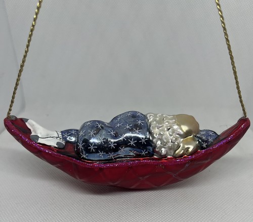 Christopher Radko "Sleepy Time Santa" Hammock Glass Christmas Ornament Blue - Picture 4 of 5