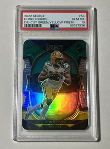 PSA 10 Romeo Doubs Green & Yellow Prizm Die-Cut RC #54 2022 Panini Select