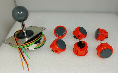 Japan Sanwa Mix Buttons Vermilion Grey x 6 & Grey Joystick 8YT- Arcade Parts - Picture 9 of 9