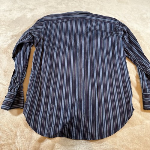 Thomas Dean Mens LS Button Down Blue Black Striped Dress Shirt M - Picture 6 of 6