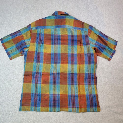 Bugatchi Linen Shirt Men's Medium M Short Sleeve Button Up Plaid Multicolor NEW - Picture 8 of 15