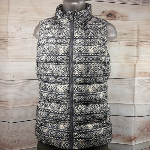 Ruff hewn Women's Petite M Gray Nordic Pattern Puffer Vest - Picture 2 of 9