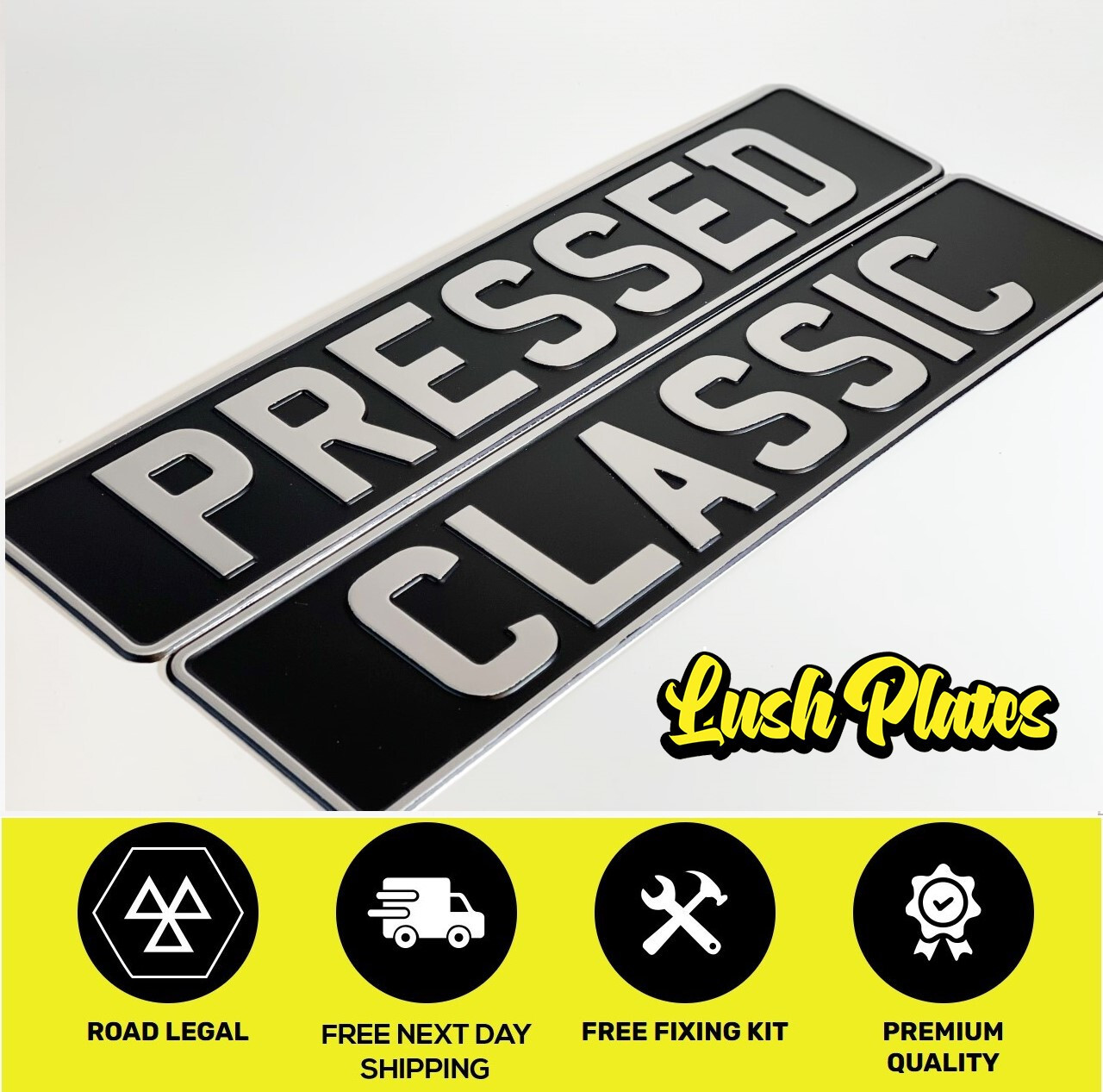 PAIR OF PRESSED CLASSIC CAR METAL NUMBER PLATES ROAD LEGAL FRONT & REAR