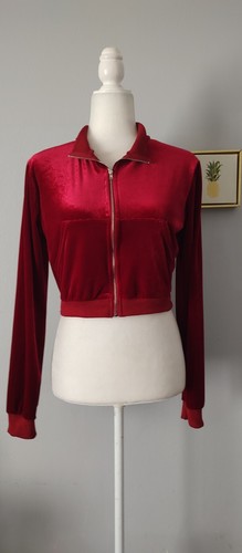 Samt Crop Jacke Reißverschluss Größe Small/Medium Langarm Taschen guter Zustand - Bild 1 von 7